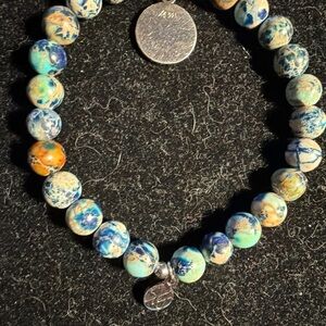 Elegant Blue and Orange Beaded Bracelet 925